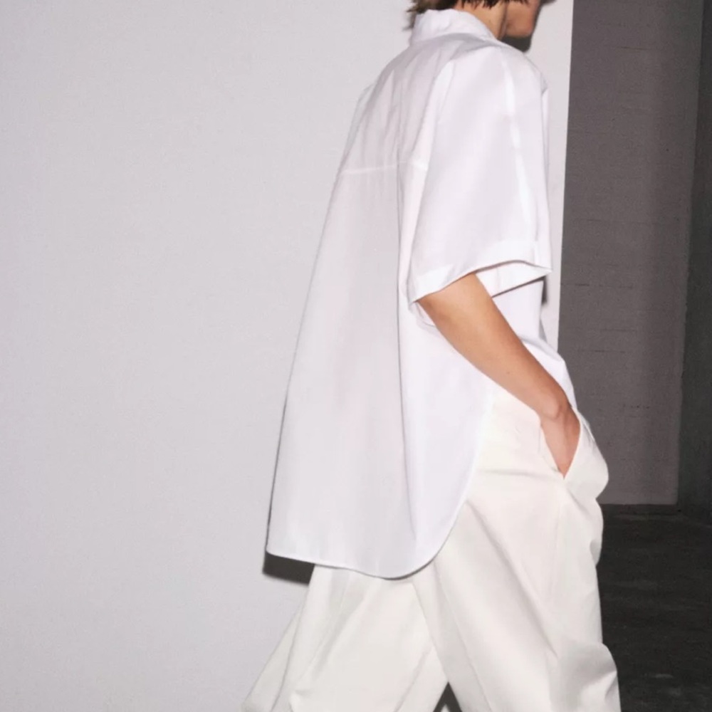 NWT ZARA WHITE COTTON OVERSIZED POPLIN SHIRT M - Picture 4 of 5
